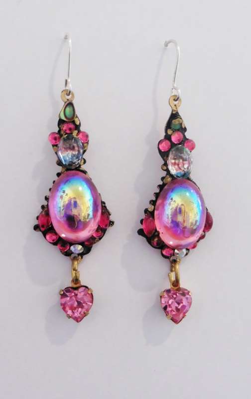 Large pink double drop earrings